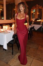 Square Neck Side Ruched Bodycon Maxi Dress - Formal Evening Gown