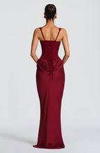 Square Neck Side Ruched Bodycon Maxi Dress - Formal Evening Gown