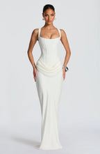 Square Neck Side Ruched Bodycon Maxi Dress - Formal Evening Gown