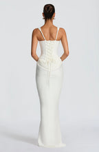 Square Neck Side Ruched Bodycon Maxi Dress - Formal Evening Gown