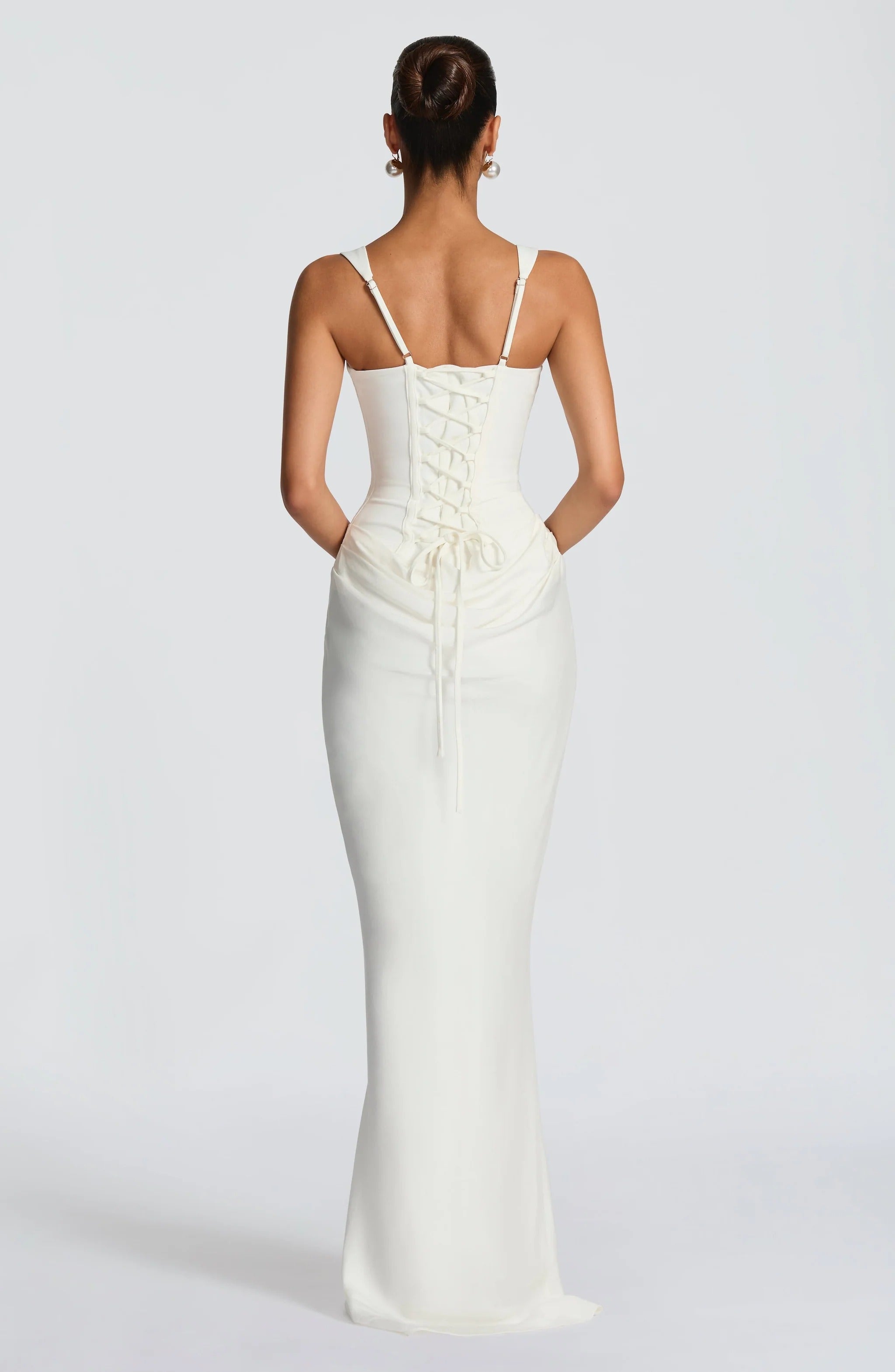 Square Neck Side Ruched Bodycon Maxi Dress - Formal Evening Gown