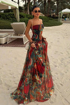 Abstract Marble Print Strapless Tiered Maxi Dress - Wedding Guest