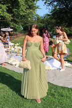 Bustier Corset Pleated Skirt Sleeveless Maxi Dress - Wedding Guest