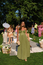 Bustier Corset Pleated Skirt Sleeveless Maxi Dress - Wedding Guest
