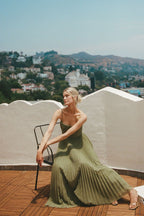 Bustier Corset Pleated Skirt Sleeveless Maxi Dress - Wedding Guest