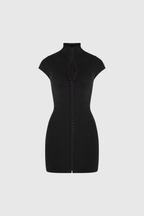 Mock Neck Cap Sleeve Hook Eye Bodycon Mini Dress
