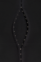 Mock Neck Cap Sleeve Hook Eye Bodycon Mini Dress
