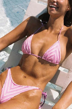 Chevron Stripe Contrast Tie String Triangle Bikini Set