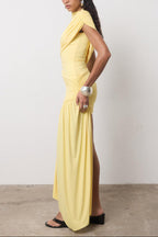Mock Neck Sleeveless Asymmetric Ruched Bodycon Mini Dress