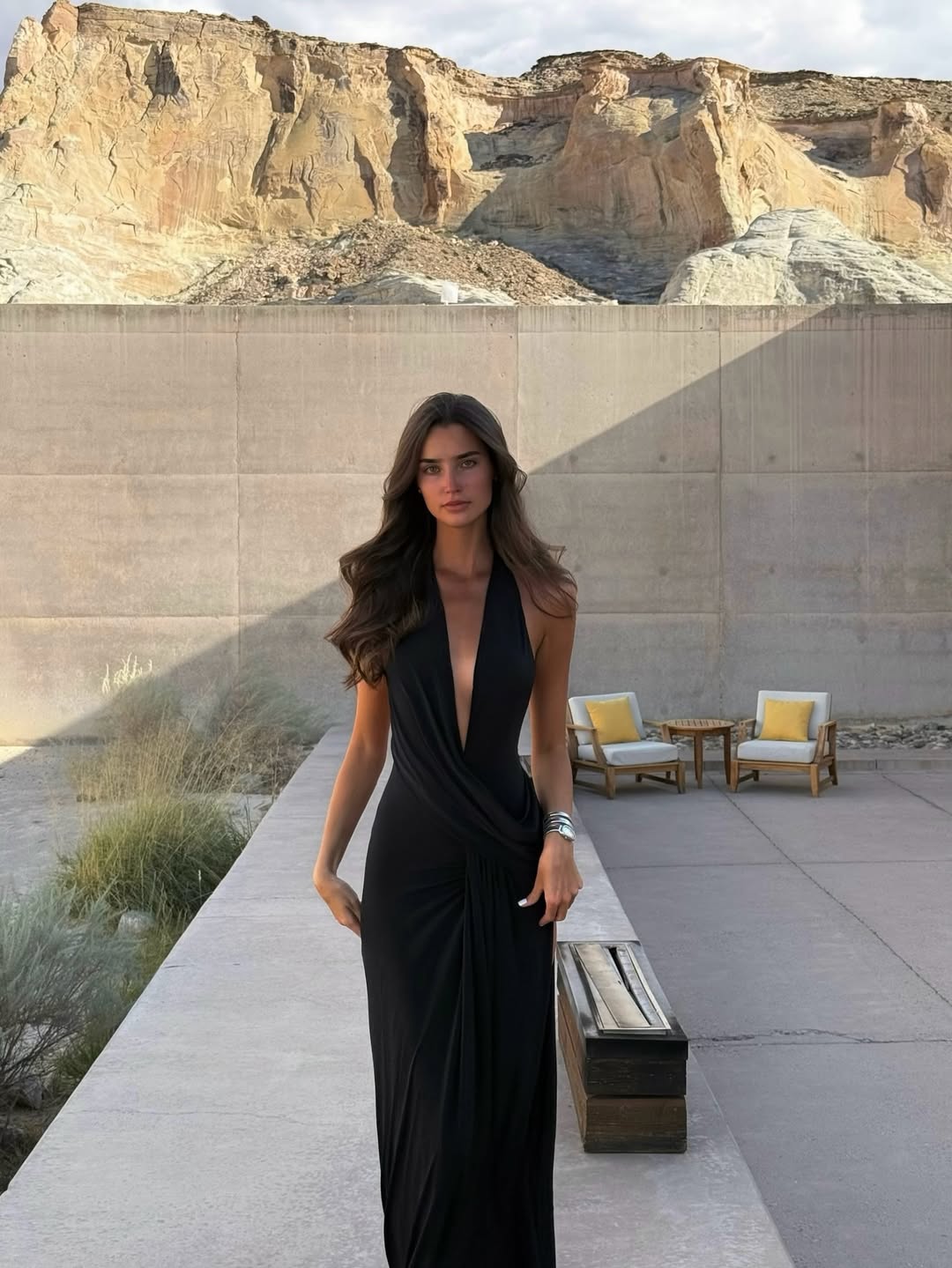Draped Halter Neck Backless Side Slit Maxi Dress - Vacation