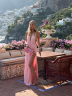 Draped Halter Neck Backless Side Slit Maxi Dress - Vacation