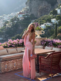 Draped Halter Neck Backless Side Slit Maxi Dress - Vacation