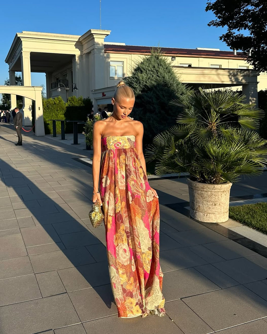 Strapless Flowy Floral Boho Maxi Dress - Wedding Guest