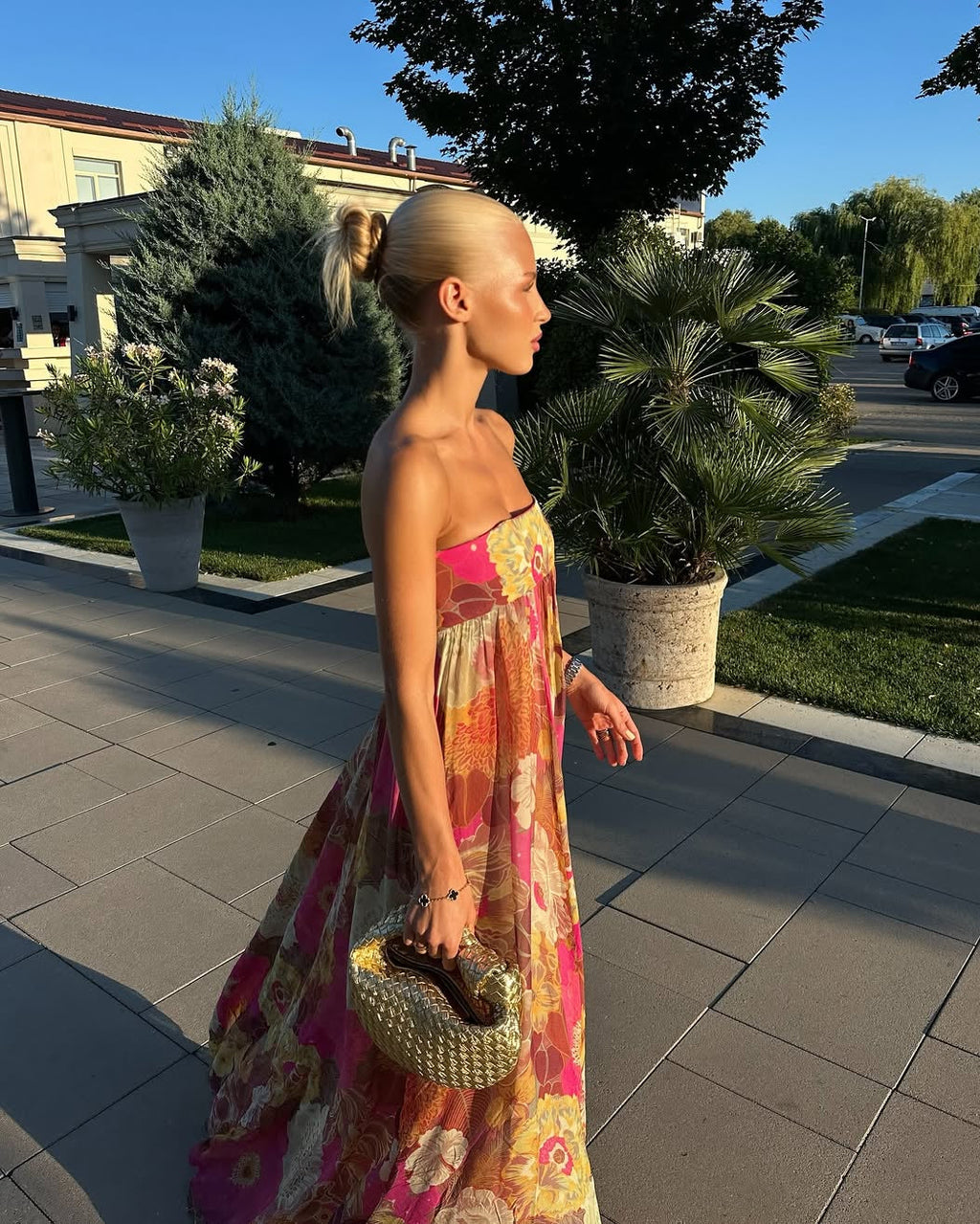 Strapless Flowy Floral Boho Maxi Dress - Wedding Guest