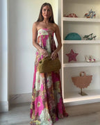 Strapless Flowy Floral Boho Maxi Dress - Wedding Guest