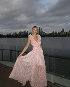 Floral Ruffle Shoulder Cut Out Maxi Dress - Wedding Guest