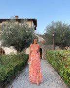 Floral Ruffle Shoulder Cut Out Maxi Dress - Wedding Guest