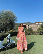 Floral Ruffle Shoulder Cut Out Maxi Dress - Wedding Guest