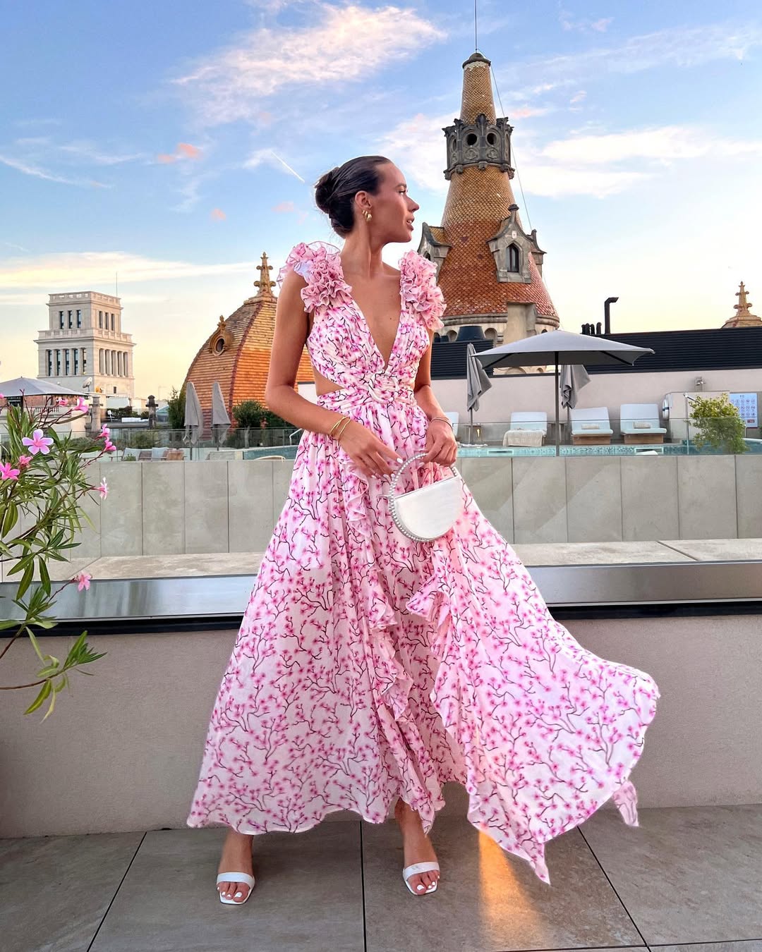 Floral Ruffle Shoulder Cut Out Maxi Dress - Wedding Guest