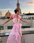 Floral Ruffle Shoulder Cut Out Maxi Dress - Wedding Guest