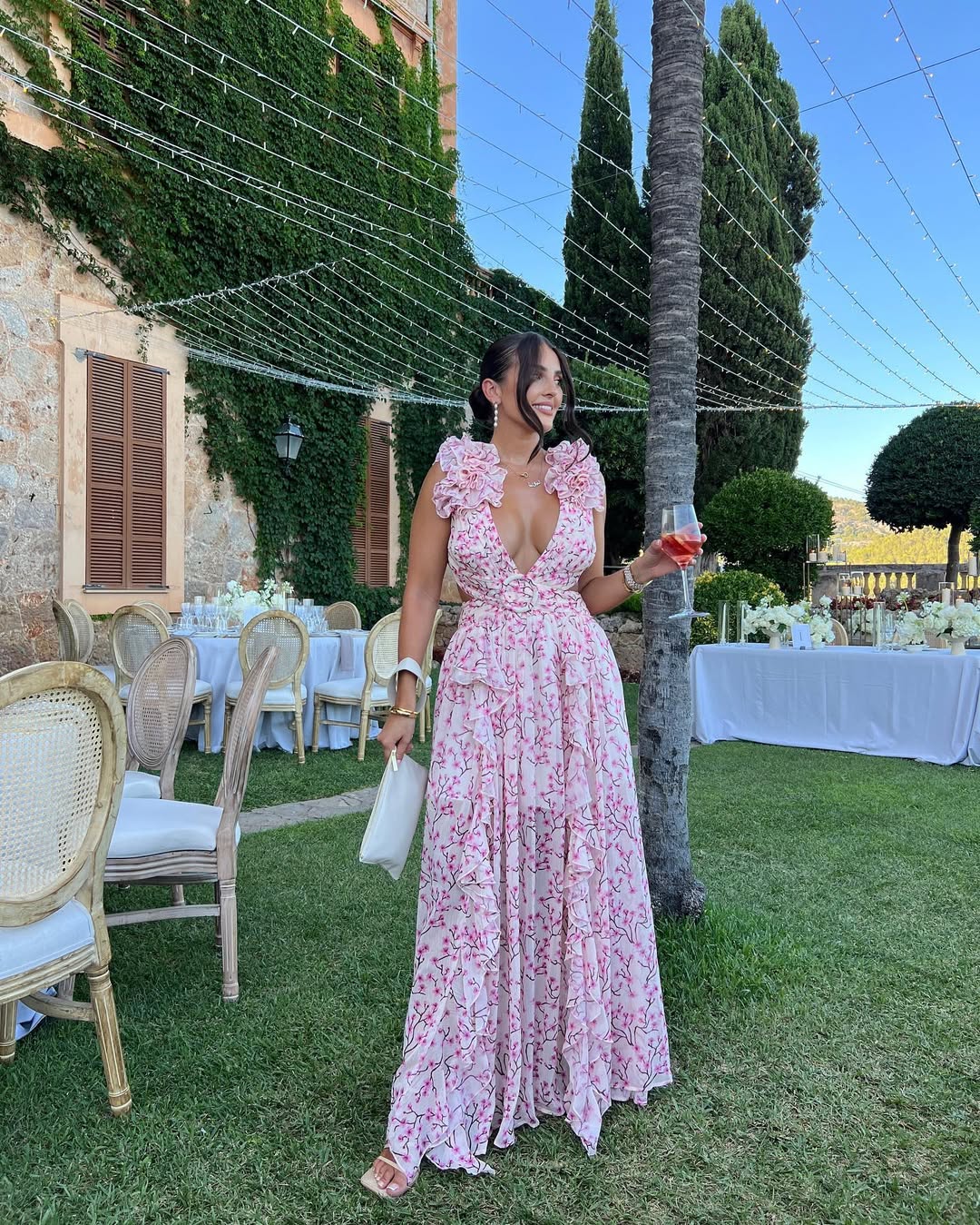 Floral Ruffle Shoulder Cut Out Maxi Dress - Wedding Guest