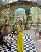 Elegant Pleated Halter Neck Maxi Dress - Formal Wedding Guest