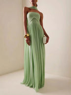 Strapless Ruched Bodice Scarf Detail Flowy Maxi Dress - Wedding Guest