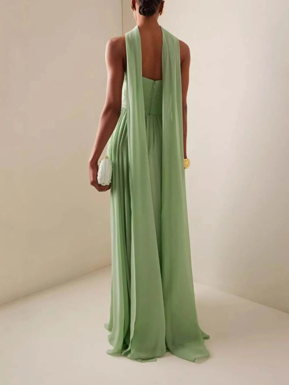 Strapless Ruched Bodice Scarf Detail Flowy Maxi Dress - Wedding Guest