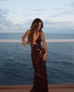 Sequin Petal Spaghetti Strap Keyhole Maxi Dress - Evening Gown