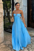 Elegant Pleated Halter Cut Out Maxi Dress - Wedding Guest