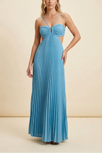 Elegant Pleated Halter Cut Out Maxi Dress - Wedding Guest