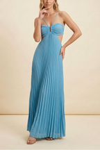 Elegant Pleated Halter Cut Out Maxi Dress - Wedding Guest