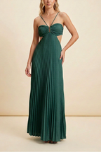 Elegant Pleated Halter Cut Out Maxi Dress - Wedding Guest