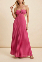 Elegant Pleated Halter Cut Out Maxi Dress - Wedding Guest