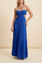 Elegant Pleated Halter Cut Out Maxi Dress - Wedding Guest