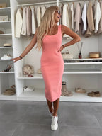 Ribbed Knit Cardigan and Bodycon Midi Dress Matching Set