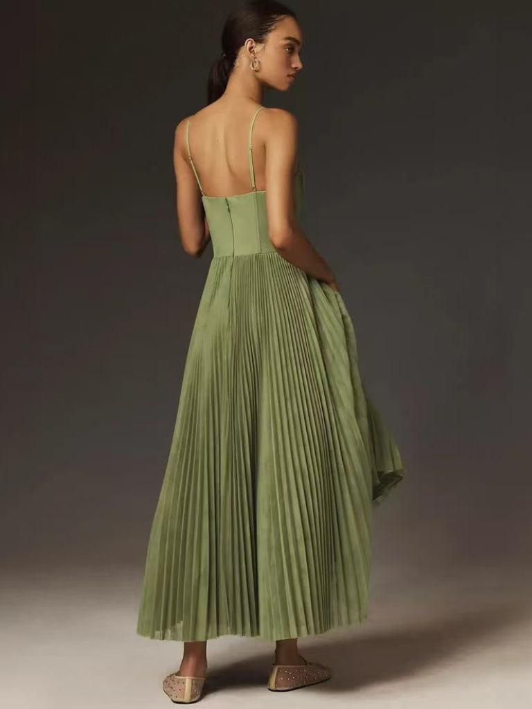 Sage Green Pleated Bustier Homecoming Dress