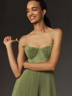 Sage Green Pleated Bustier Homecoming Dress