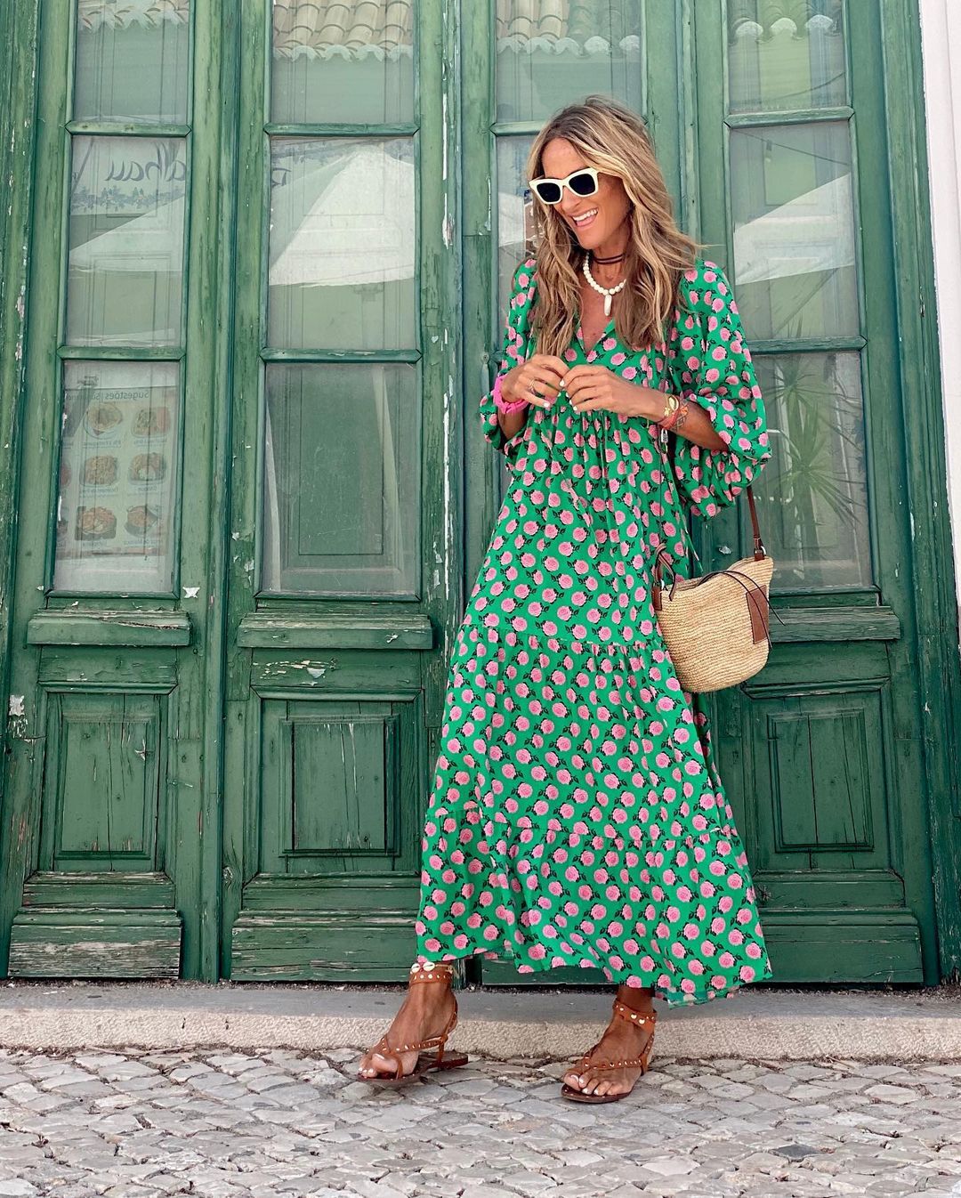 Geometric Print Button Front Tiered Boho Maxi Dress
