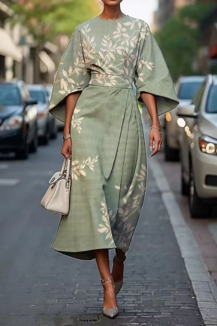 Painterly Floral Puff Sleeve A Line Midi Dress - Wedding Guest