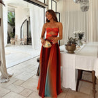 Ombre Cut Out Twist Strapless Maxi Dress - Evening Gown
