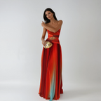 Ombre Cut Out Twist Strapless Maxi Dress - Evening Gown