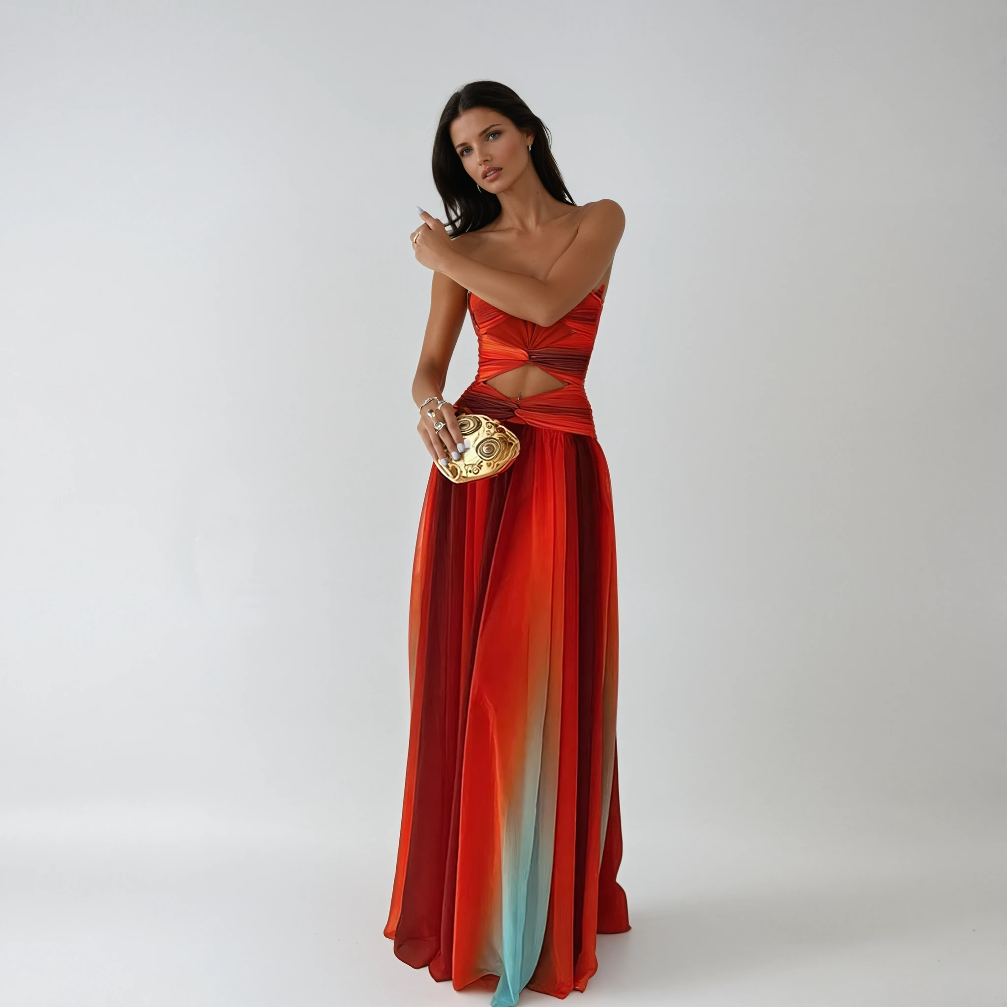 Ombre Cut Out Twist Strapless Maxi Dress - Evening Gown