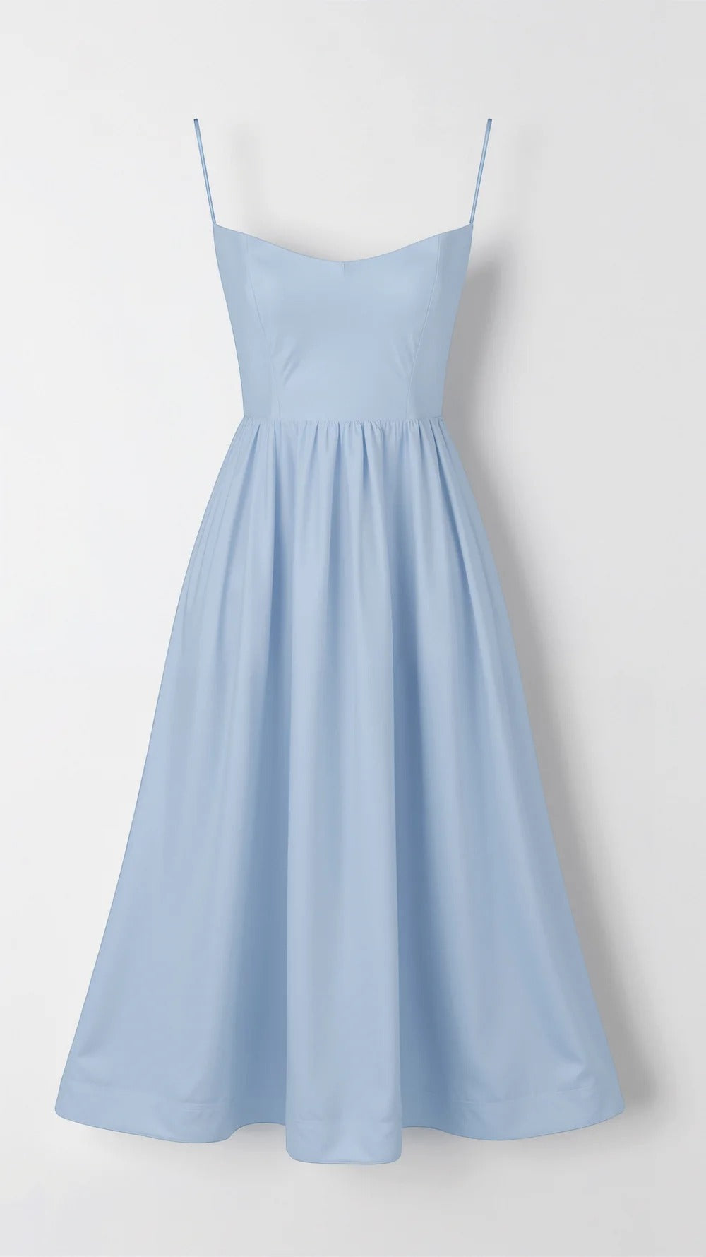 Spaghetti Strap Scoop Neck Fit Flare Cotton Midi Dress