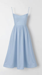 Spaghetti Strap Scoop Neck Fit Flare Cotton Midi Dress
