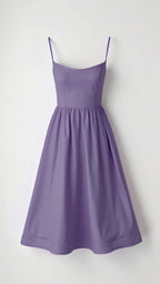 Spaghetti Strap Scoop Neck Fit Flare Cotton Midi Dress