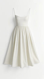 Spaghetti Strap Scoop Neck Fit Flare Cotton Midi Dress