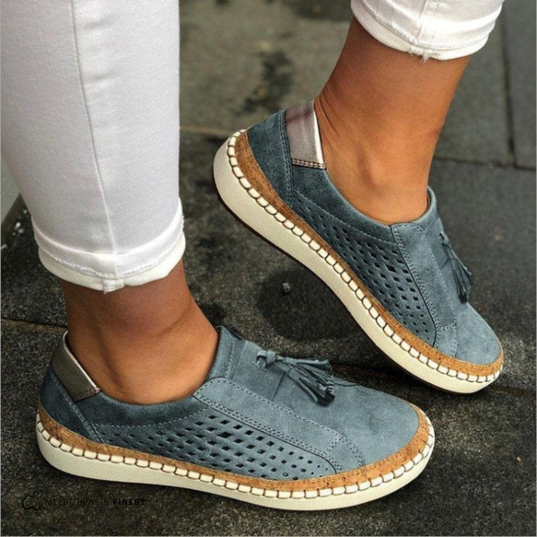 Perforated Suede Tassel Slip On Espadrille Flat Sneaker