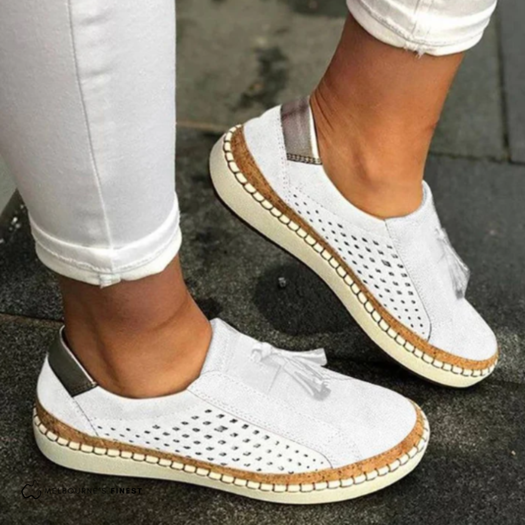 Perforated Suede Tassel Slip On Espadrille Flat Sneaker