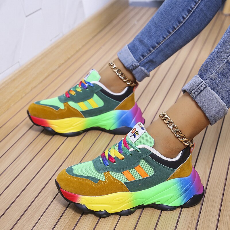 Rainbow Lace Colour Block Chunky Platform Sneaker